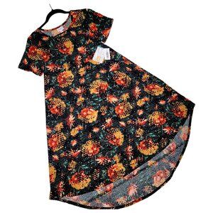 LuLaRoe Carly Dress XS Floral Black Orange Yellow Green High Low A-Line Swing